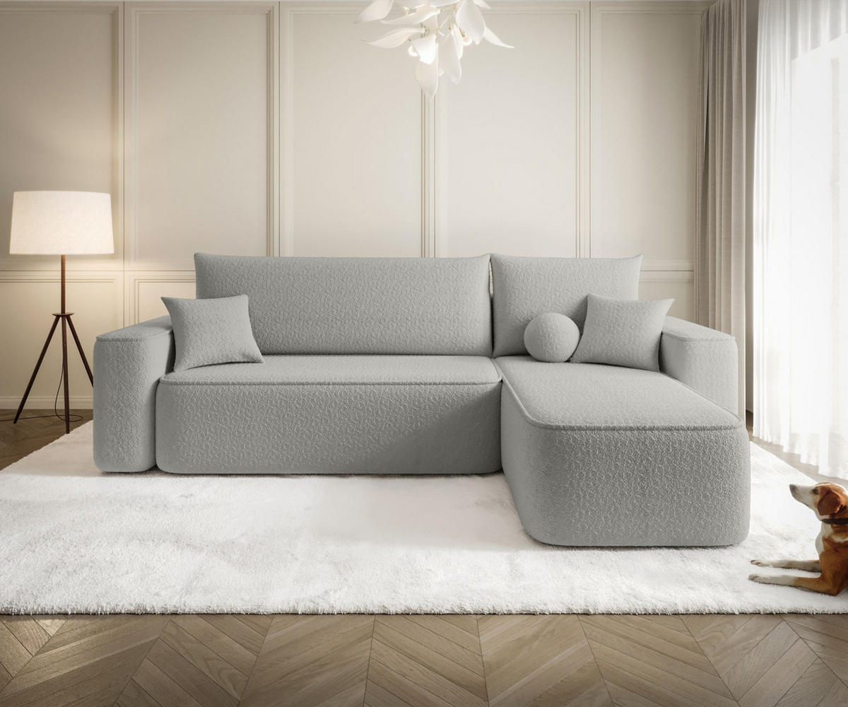 ECKSOFA TEXAS rechts grau Bukle Quelle 83 - Schlaffunktion, Bettkasten - Grau, Textil (250/149cm) - Cornero
