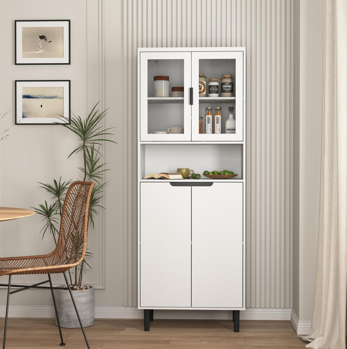 VITRINE Hochschrank aus MDF mit Glastüren und verstellbarem Einlegeboden Weiß - Weiß, Holzwerkstoff (60/160/35cm) - Modenvie