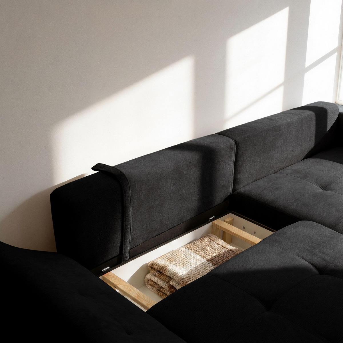ECKSOFA NICE L Rechts mit Schlaffunktion 137x204 Chenille Anthrazit - Anthrazit/Schwarz, Holz/Textil (165/260cm) - Muffo