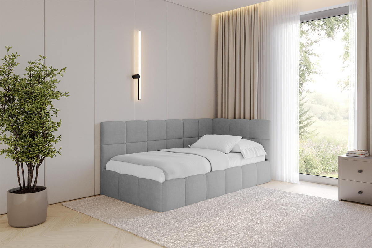 EINZELBETT Jugendbett mit Bettkasten Links, ohne Matratze - LIVY 100x200 Grau - Anthrazit, Holzwerkstoff/Textil (100/200cm) - ALTDECOR