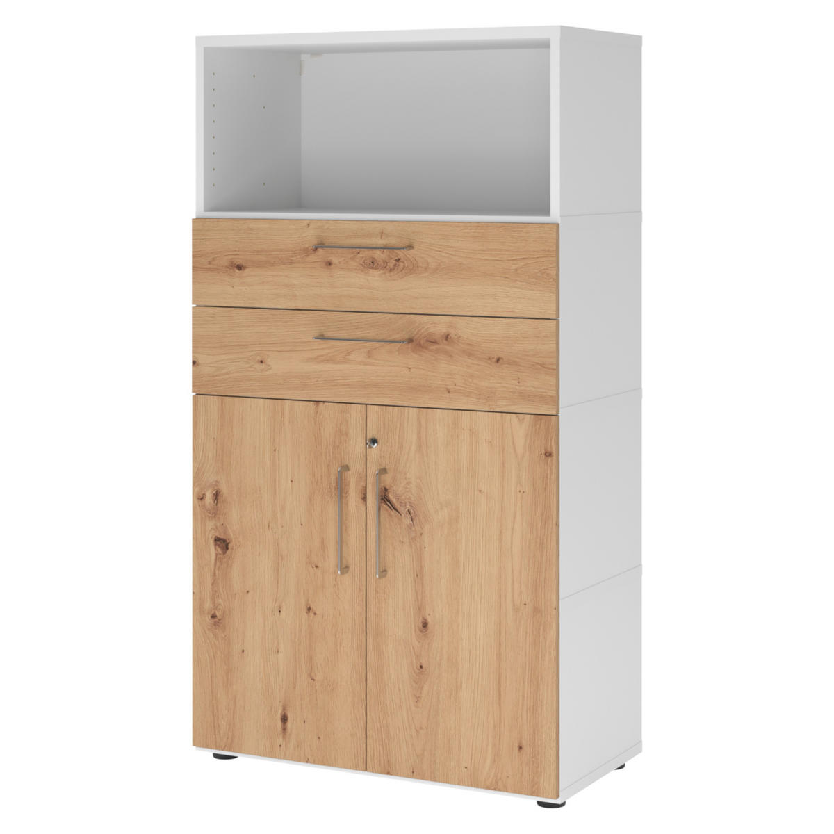 AKTENSCHRANK groß mit Schubladen 41,7/80/145,2 cm in Weiß/Wildeiche - Wildeiche/Weiß, Holzwerkstoff (80/145.2/41.7cm) - bümö
