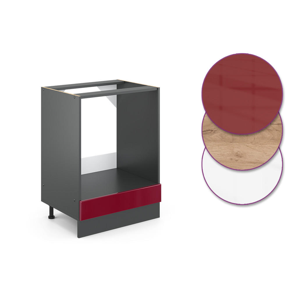 HERDUMBAUSCHRANK R-Line Rot Hochglanz 60 cm ohne Arbeitsplatte - Bordeaux/Anthrazit, Holzwerkstoff (60/81.6/46cm) - Vicco