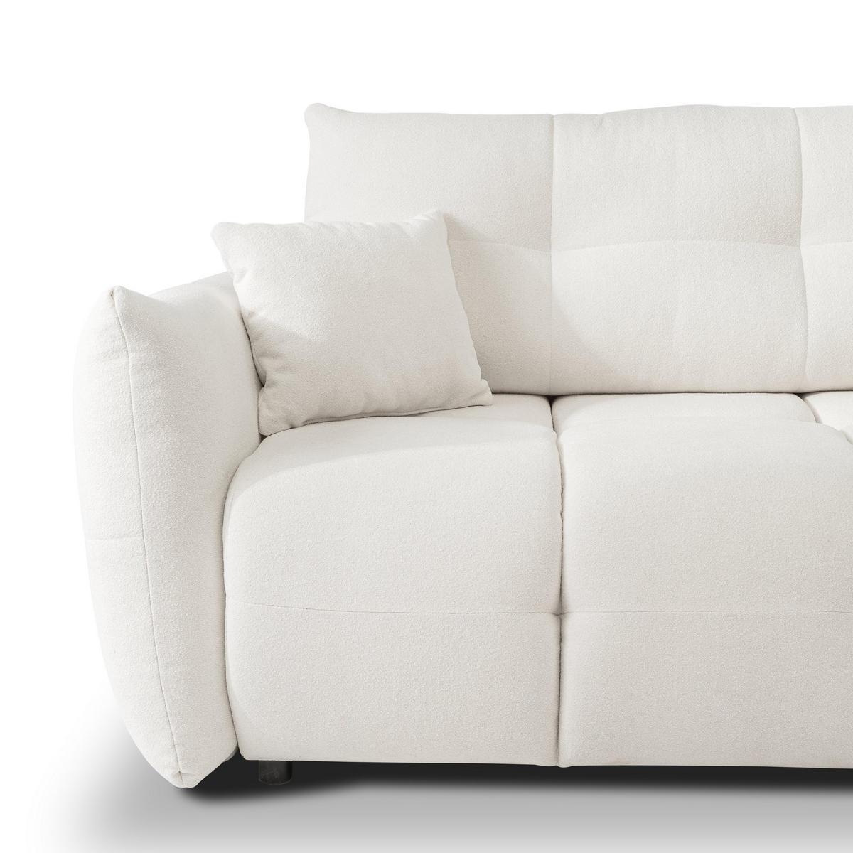 ECKSOFA MODA S Creme Geflochtener Stoff mit Schlaffunktion - Creme, Holz (257/177cm) - MASSENO