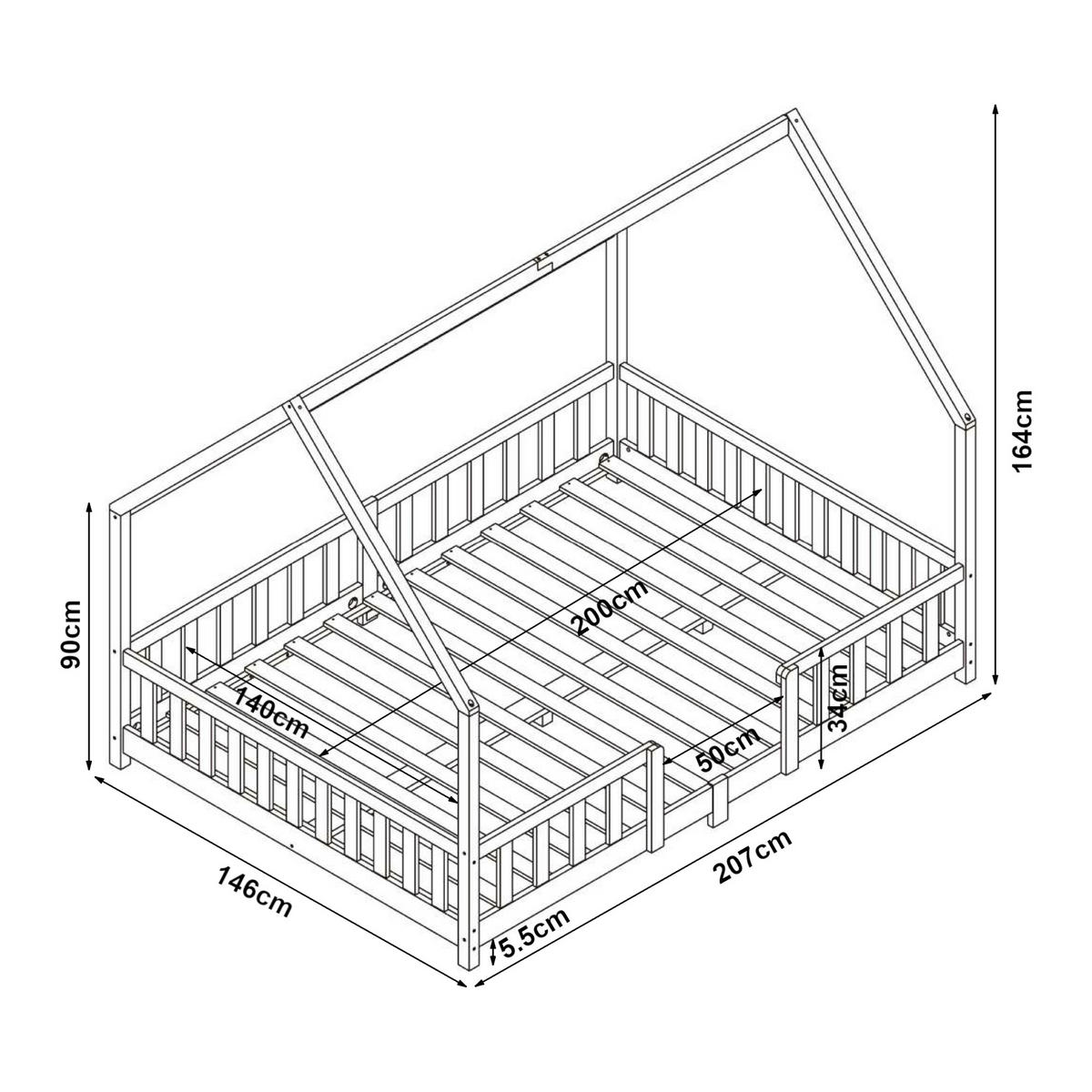 HAUSBETT Sisimiut mit Matratze - Naturfarben, Holz/Textil (140/200cm) - [en.casa]
