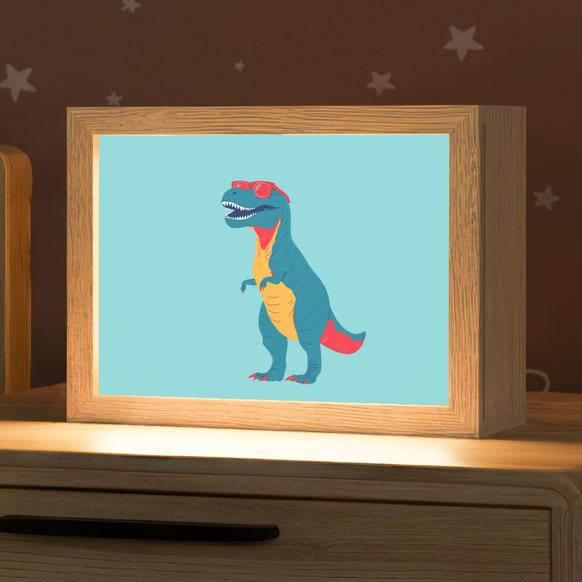 NACHTTISCHLAMPE Dinosaurier - Blau - Sonnenbrille 20x15 cm - Hellblau, Holzwerkstoff (8/20/15cm)