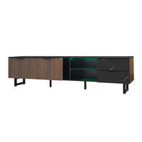 TV Lowboard LED 200x38x50 cm, Marmoroptik, 2 Türen, 2 Schubladen - Schwarz, Holz (200/50/38cm)