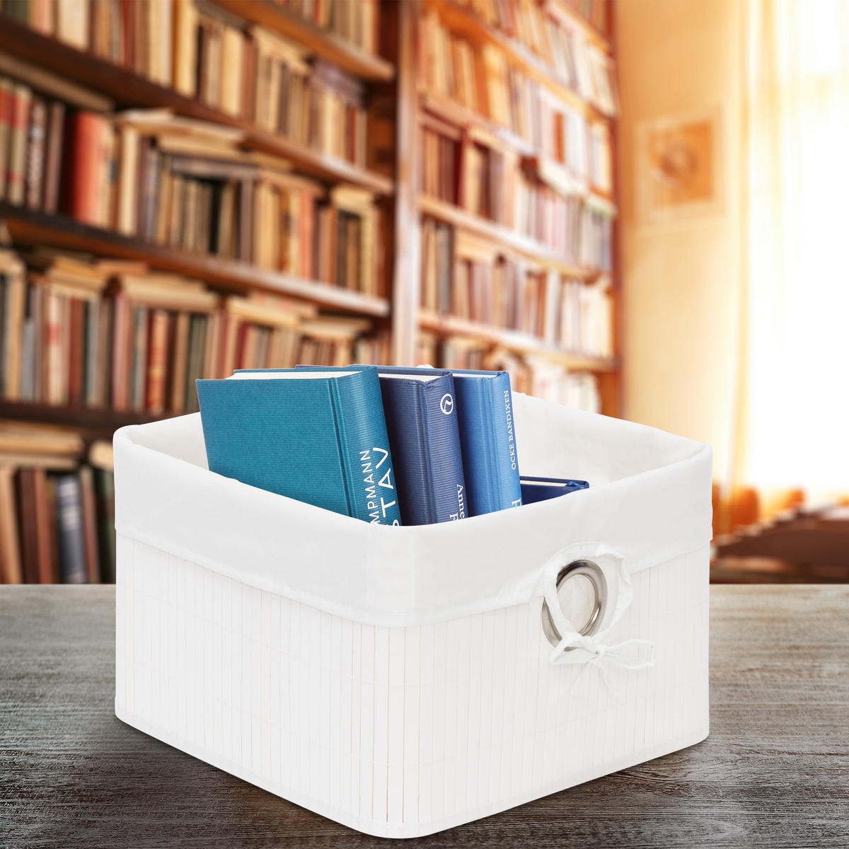 ÚLOŽNÝ koš - biela, kov/drevo (31/20/31cm) - Relaxdays