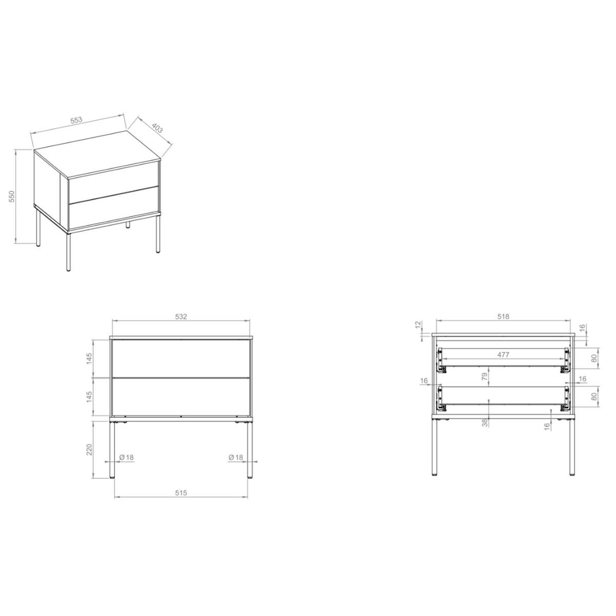 NACHTTISCH Bellezo Creme 56 cm - Creme/Schwarz, Holzwerkstoff (55.3/55/40.3cm) - Selsey