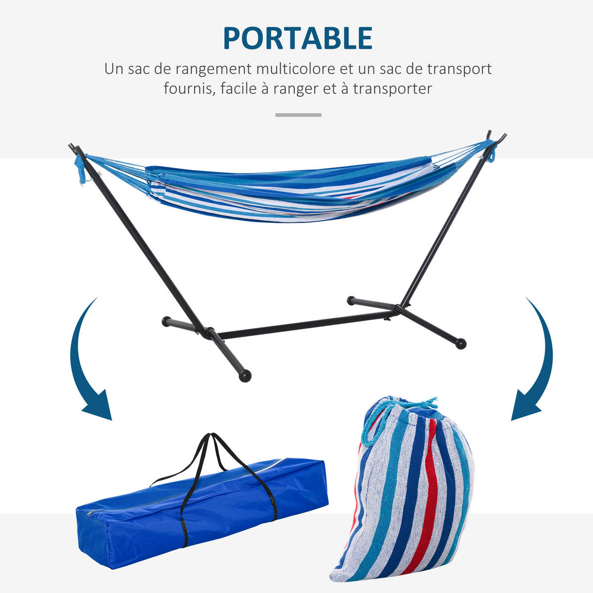 HÄNGEMATTE mit Gestell DE-13571 höhenverstellbar Blau-Weiß - Blau, Textil (117/105/298cm) - ComfortXL