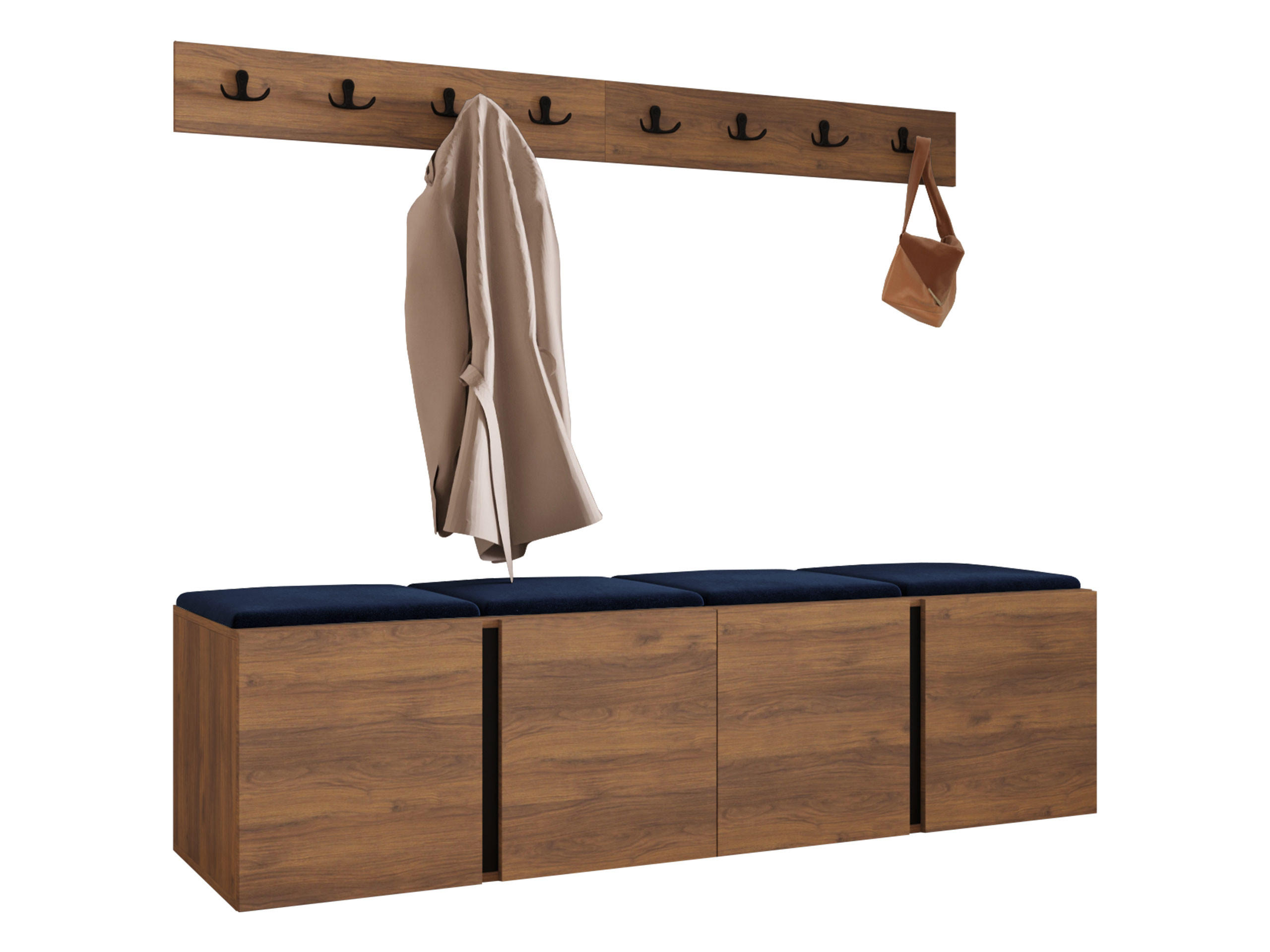 Mirjan24 Garderoben-Set Nussbaum, Blau 168x42x46 cm