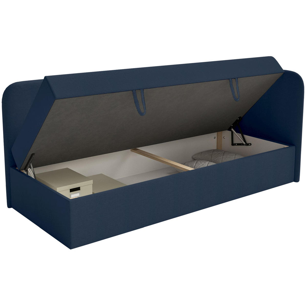 JUGENDBETT Calmmo Dunkelblau mit Chenille-Bezug, Kopfteil rechts - Dunkelblau, Textil (90/200cm) - Selsey