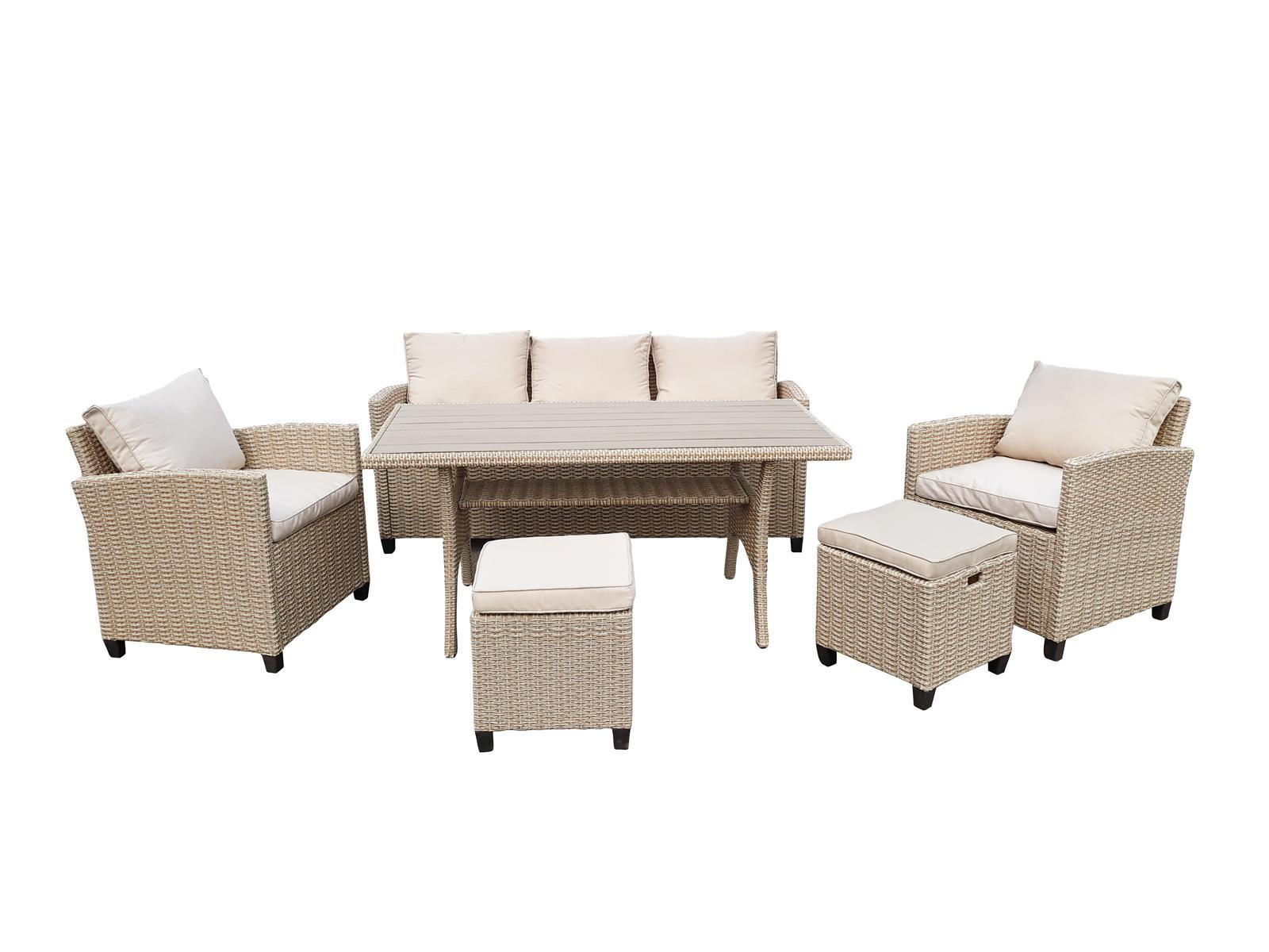 DININGLOUNGE-SET Alpina II Braun Polyrattan für 7 Personen - Braun, Naturmaterialien - Green Spirit