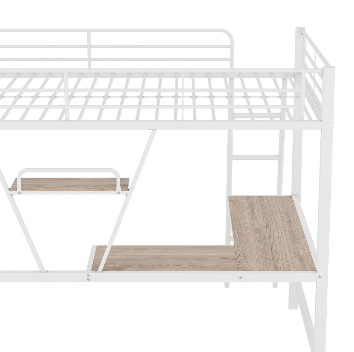 HOCHBETT 90/200 cm Weiß aus Metall mit Schreibtisch und Regal - Weiß, Metall (90/200cm) - OKMYHOME