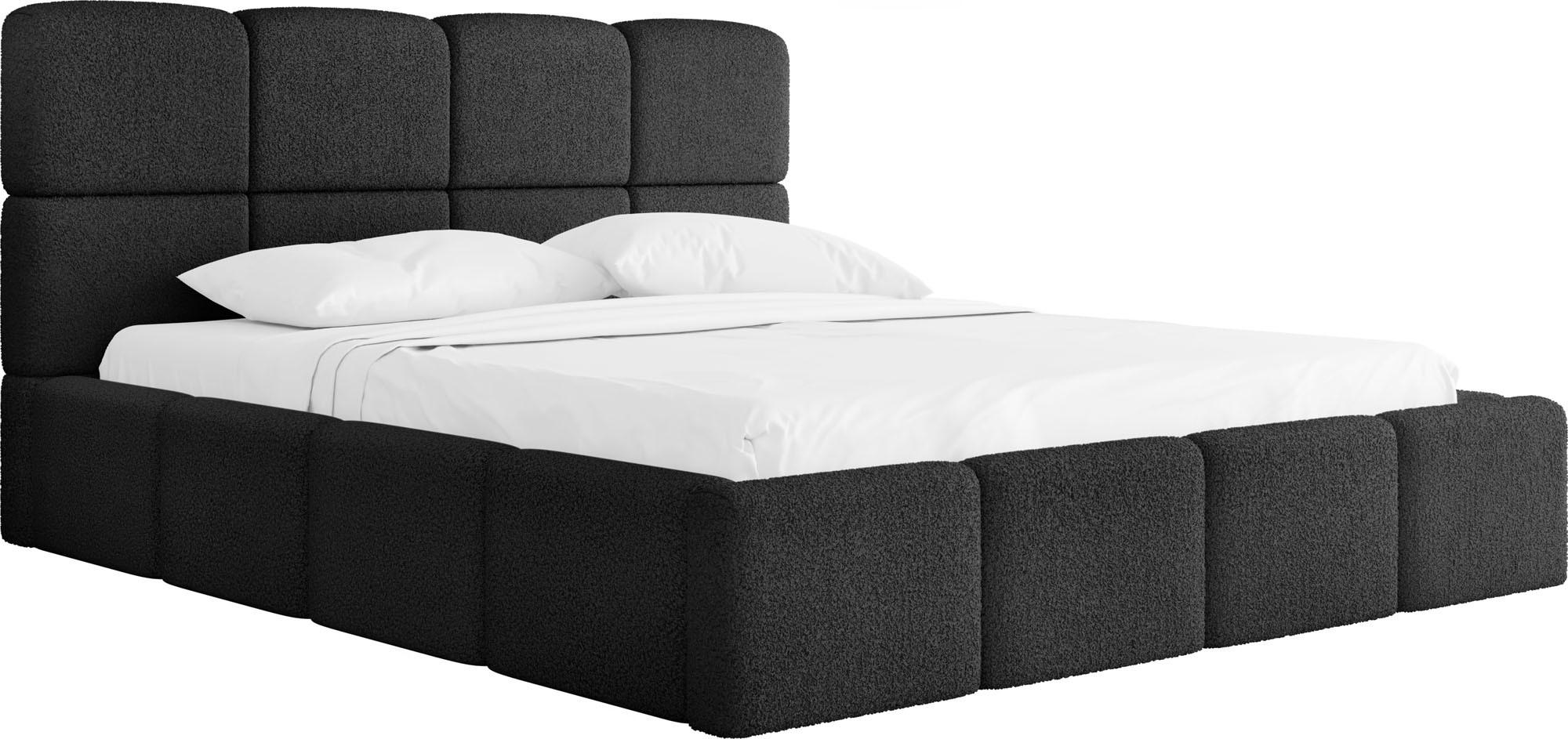 POLSTERBETT Tivio mit Bettkasten, Schwarz Boucle 160x200 cm - Birkefarben/Schwarz, Holz/Holzwerkstoff (160/200cm) - WFL GROUP
