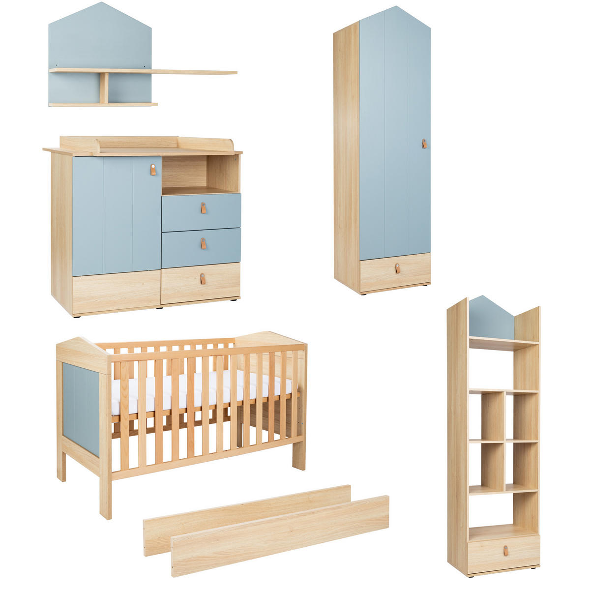 BABYZIMMER Mega-Set Roofy 6-tlg. 1-türig - Salbeigrün/Eichefarben, Leder/Holz (1/1/1cm) - arthur berndt