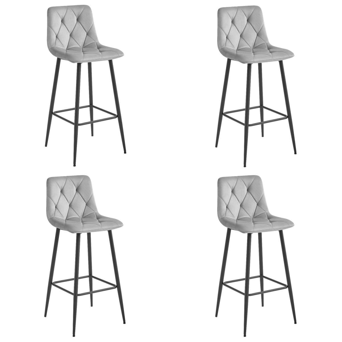BARHOCKER 4er Set Silbergrauer Velours, Gepolsterte Rückenlehne, Bequem Und Modernes Design Für Die Küche Oder Die Theke - Grau, Textil (46/104/33cm) - Best For Home