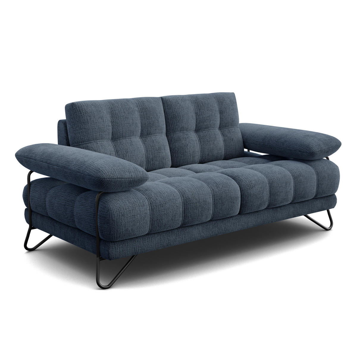 SOFA BUBBARA 2-Sitzer, marineblau - Blau/Schwarz, Holz/Textil (185/87/96cm) - Courtois Laville