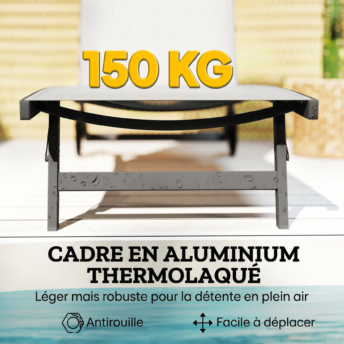 SONNENLIEGE 2er-Set DE-15678 mit Rollen, 5-fach verstellbar Creme - Creme, Metall (165/102/66cm) - ComfortXL