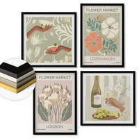 WANDBILDER 4er-Set - 50x50 cm & 40x60 cm Schwarzer Rahmen - Blumenposter Weinstadt - Schwarz, Kunststoff (50/50cm) - ArtPrintCave