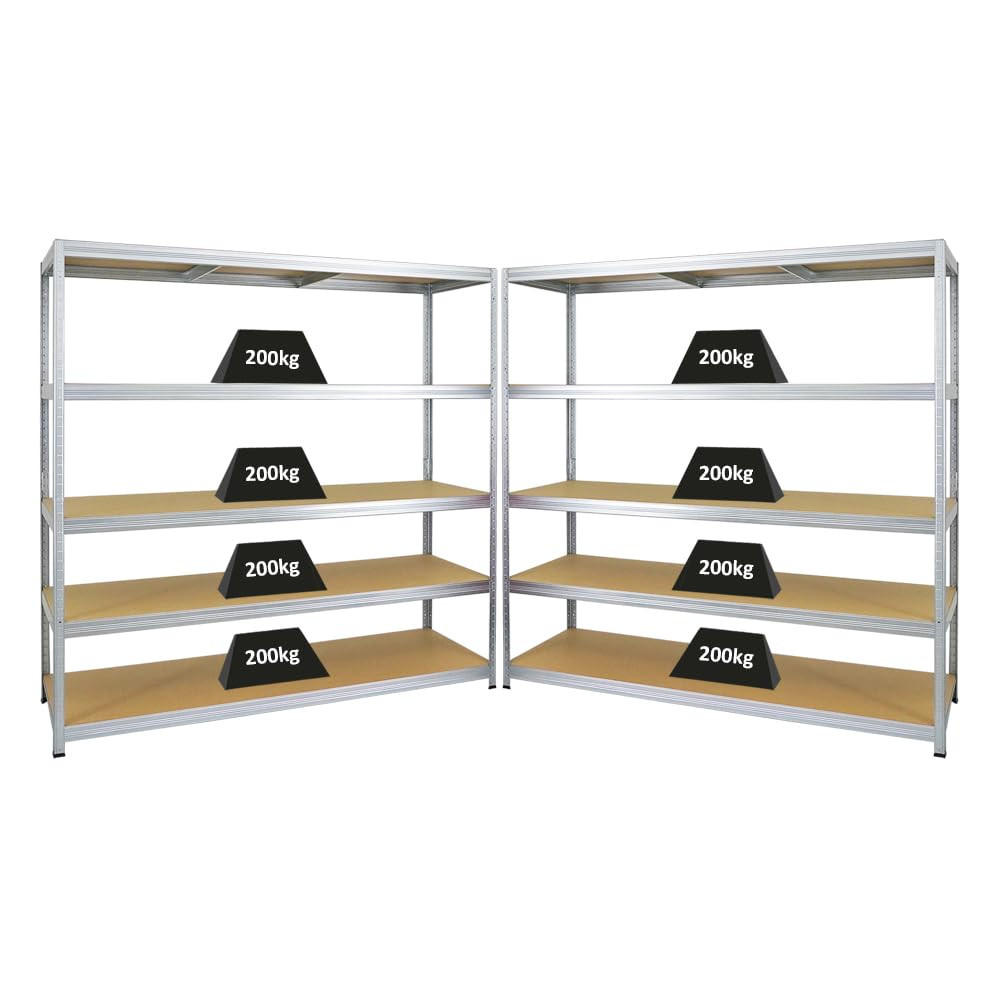 SCHWERLASTREGAL Giant Elephant 2er-Set mit 2x 180x180x60 cm Fachlast 200 kg Verzinkt - Silberfarben, Metall (360/180/60cm) - PROREGAL
