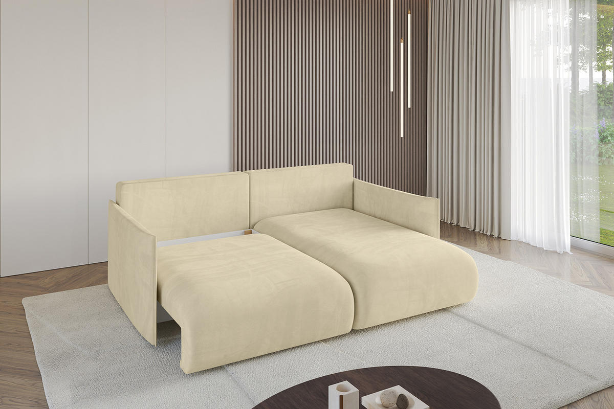 ECKSOFA Ottomane rechts ONESK-L 216x177x72 Beige Velours - Taupe/Beige, Holzwerkstoff/Kunststoff (177/216cm) - ALTDECOR