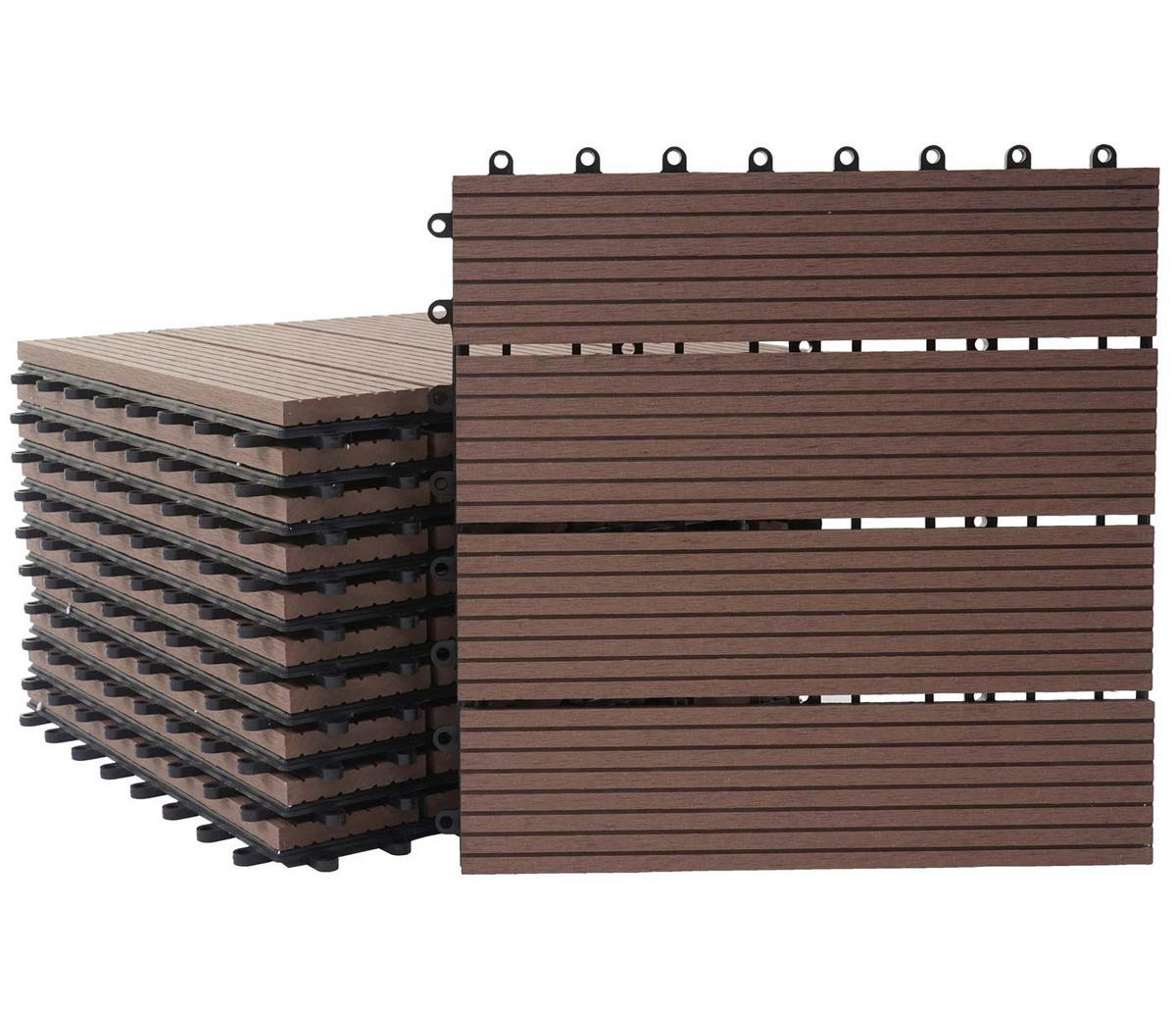 WPC BODENFLIESE 11x 30x30cm Premium Coffee linear - Braun, Kunststoff (30/30/2cm) - BERLINLODGE