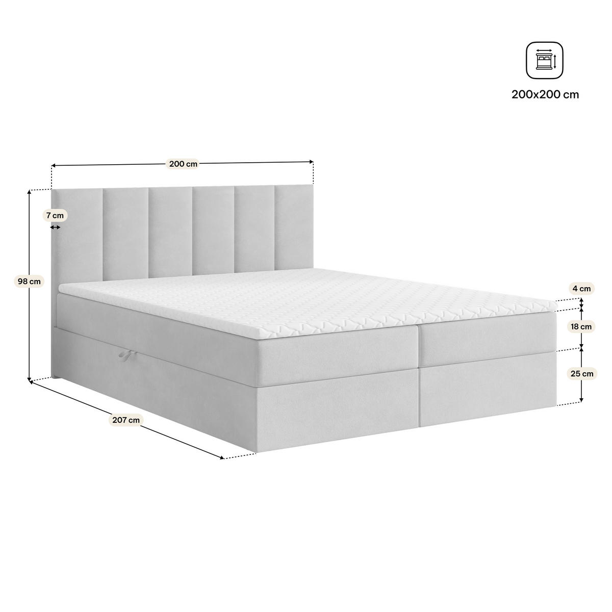 BOXBETT MERIL 200x200 cm mit Matratze und Topper, H2+H3 - Grün - Grün, Holz (200/200cm) - MASSENO