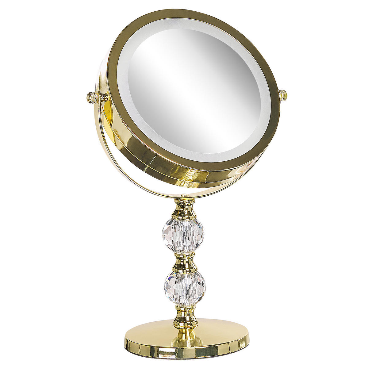 KOSMETIKSPIEGEL gold mit LED-Beleuchtung 18 cm Claira - Goldfarben, Glas (18/34/13cm) - Beliani