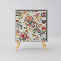 SIDEBOARD ORGANIC FOLKLORE, Grau, 57,5x42x75,5 cm, Goldfarbene Metallfüße - Goldfarben/Multicolor, Holzwerkstoff/Metall (57.5/75.5/42cm) - SpaceRebels