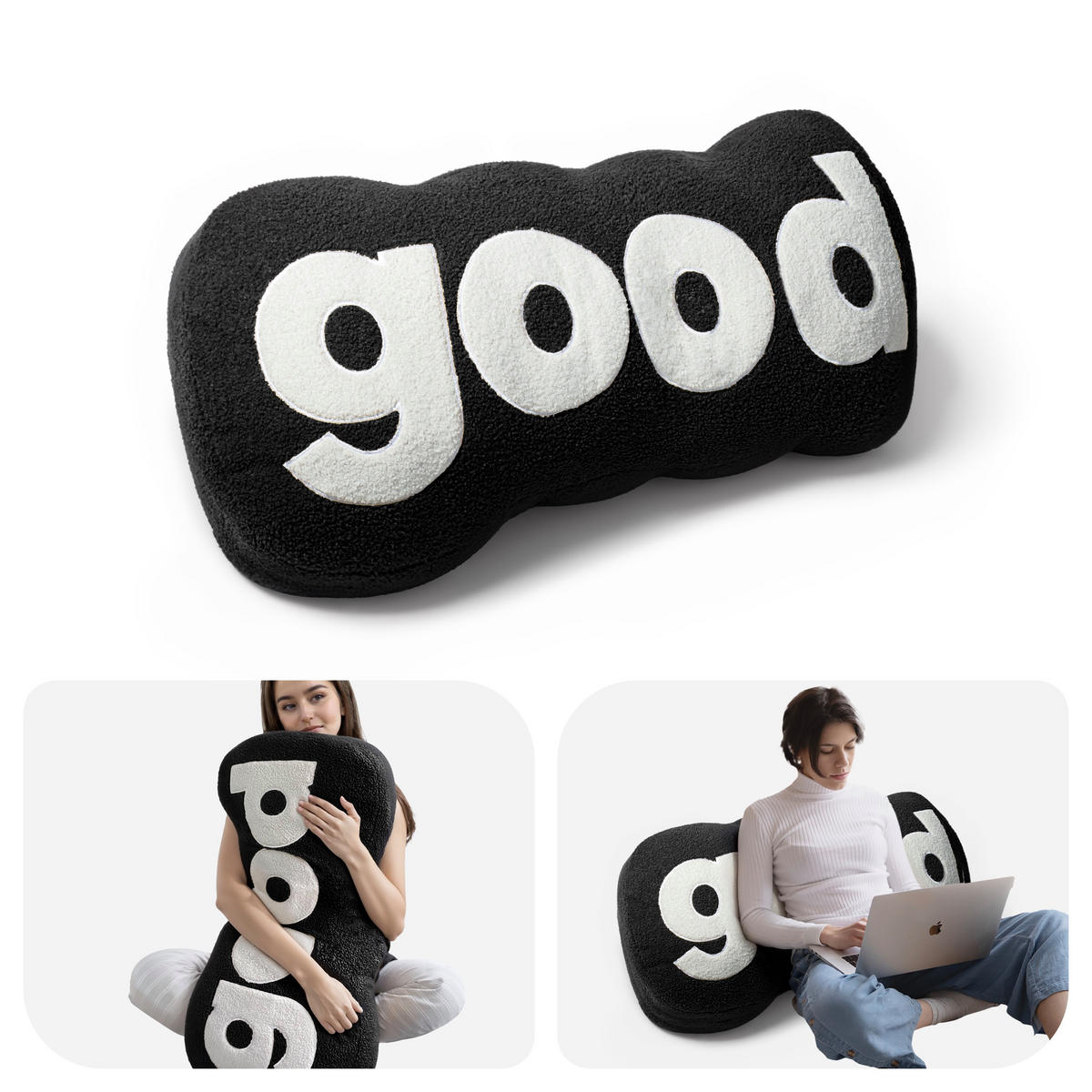 RÜCKENKISSEN Dekokissen GOOD - Schwarz, Textil (24/95/45cm) - Vercart