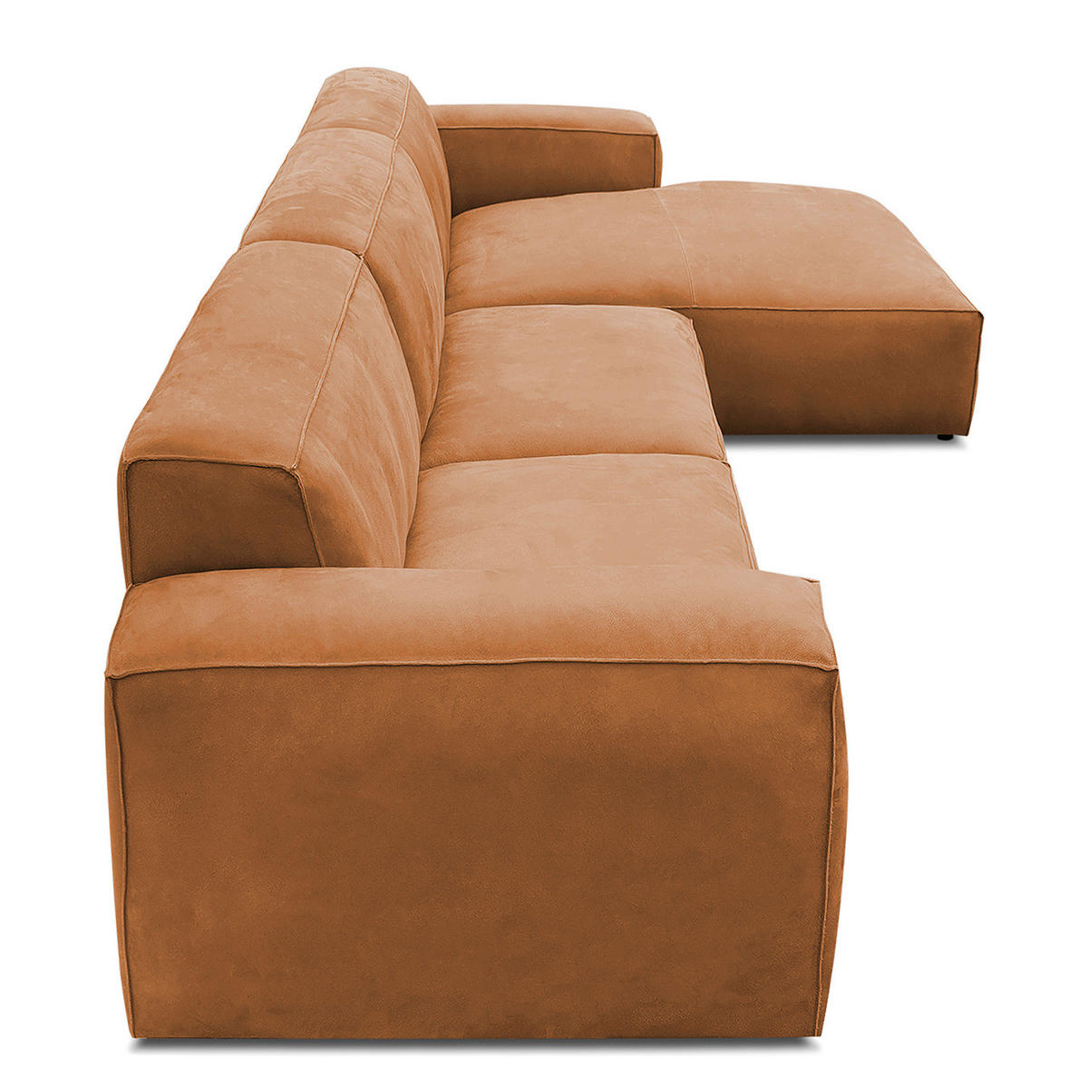 ECKSOFA mit Longchair - Cognac/Schwarz, Leder/Kunststoff (345/170cm) - home24