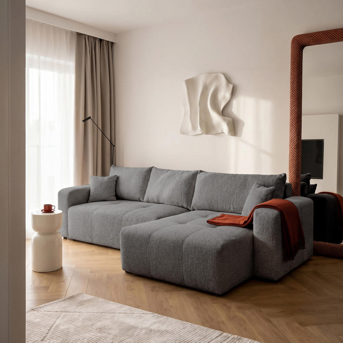 ECKSOFA PEDRO XL mit Schlaffunktion und Bettkasten Dunkelgrau - Dunkelgrau, Holz/Kunststoff (278/55/145cm) - Idohome