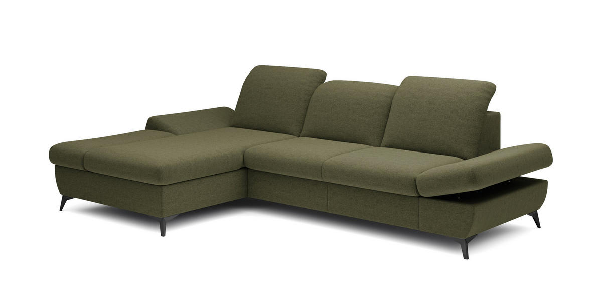 ECKSOFA FELICE L-S Olivgrün Geflochtener Stoff mit Schlaffunktion - Olivgrün, Holz (284/166cm) - MASSENO