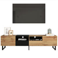 TV stalak 190/38/48 cm crni i boja prirodnog drva od MDF-a s 2 vrata i 2 ladice - prirodne boje, drvni materijal (190/48/38cm) - OKWISH