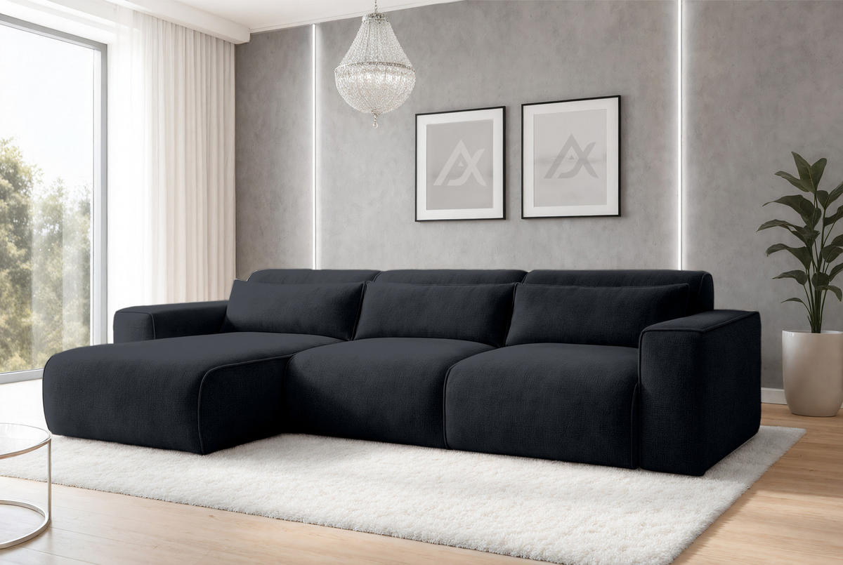 ECKSOFA L Form Ruyam Schwarz 310/165/78 cm – Schlaffunktion Links - Schwarz, Kunststoff/Textil (170/310cm) - AX Living
