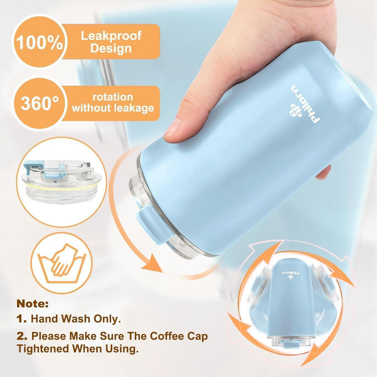 THERMOFLOW Coffee Tumbler Edelstahl, Thermobecher 380 ml - Hellblau, Metall (0.38L) - LUXUSKOLLEKTION
