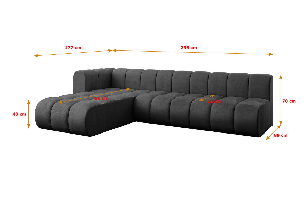 ECKSOFA modulares Sofa Darnel-L2 - 296x177x70 cm Schwarz - Schwarz, Holzwerkstoff/Textil (296/177cm) - ALTDECOR