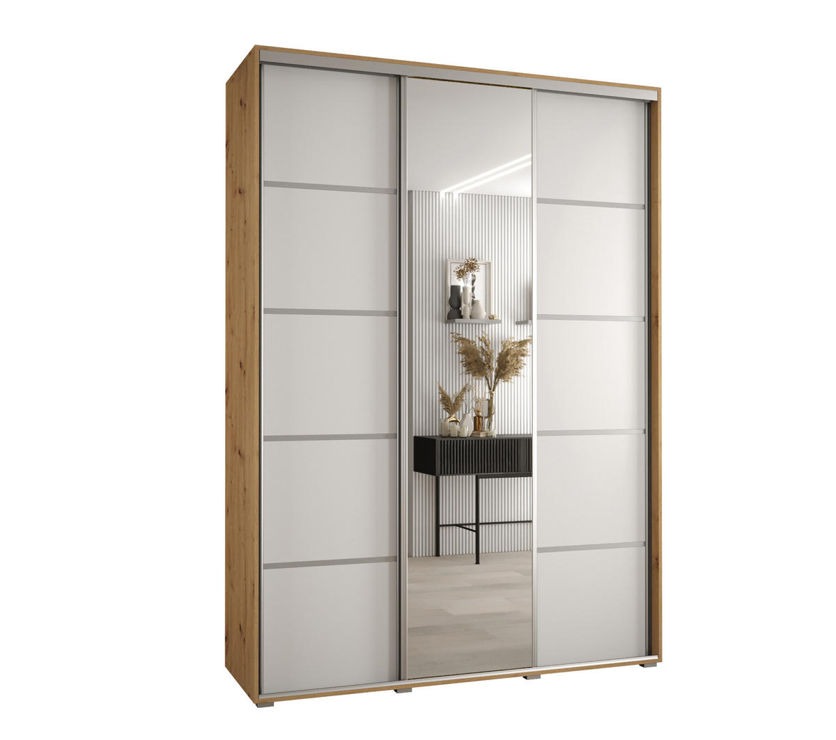 SCHWEBETÜRENSCHRANK 235,2/180/45 3-türig - Silberfarben/Weiß, Holz/Metall (180/235/45cm) - Abiks Möbel