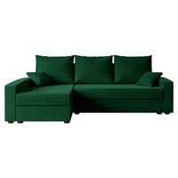 ECKSOFA mit Schlaffunktion und Bettkasten ALESIA-L 231x140x90 cm Grün Velours - Silberfarben/Grün, Holzwerkstoff/Kunststoff (231/140cm) - ALTDECOR