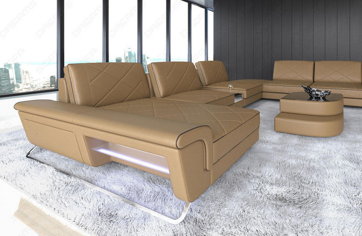 WOHNLANDSCHAFT Bari XXL - Beige, Leder (456/89/329cm) - Sofa Dreams