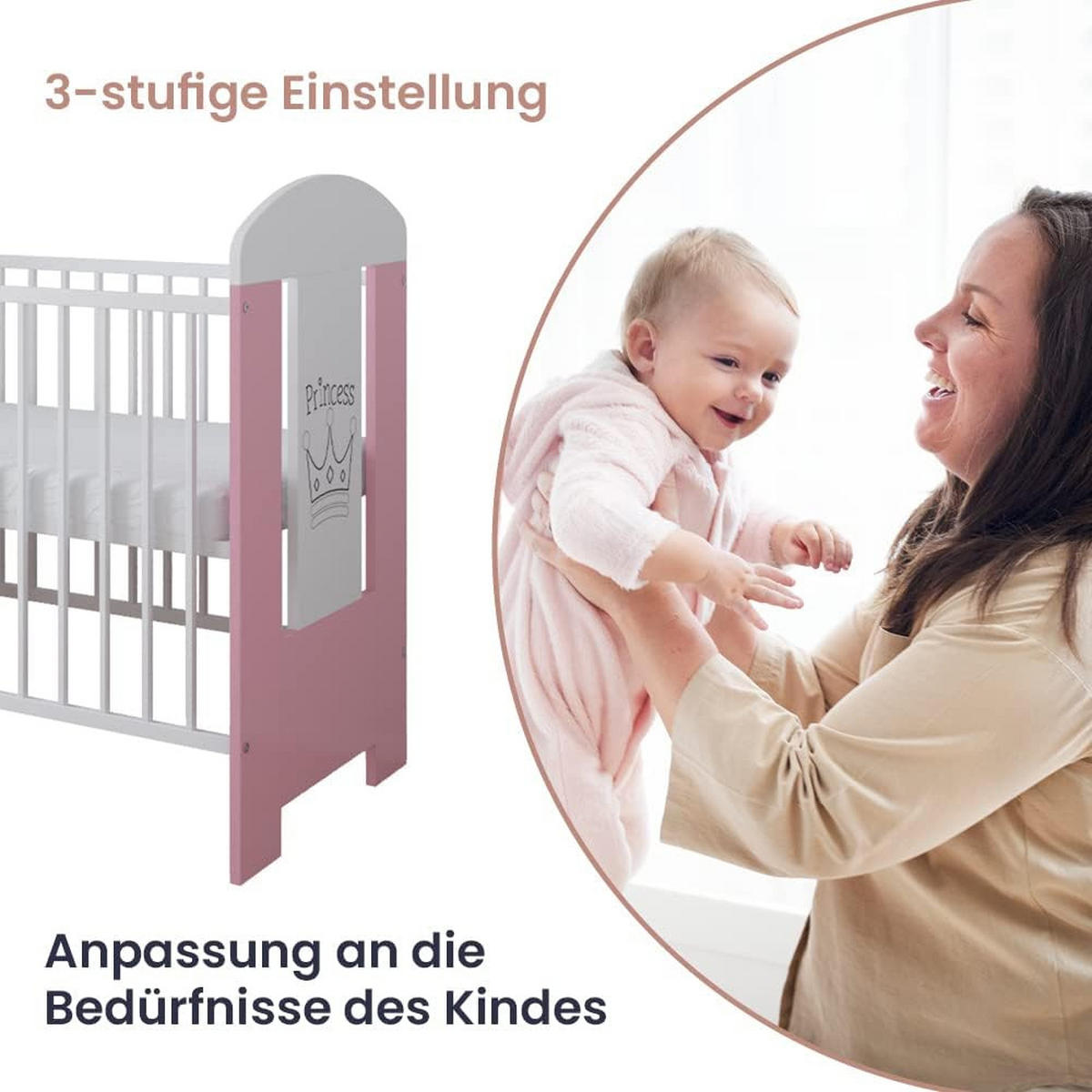 GITTERBETT Kleine Prinzessin - Pink/Weiß, Holzwerkstoff (60/120cm) - kiki design