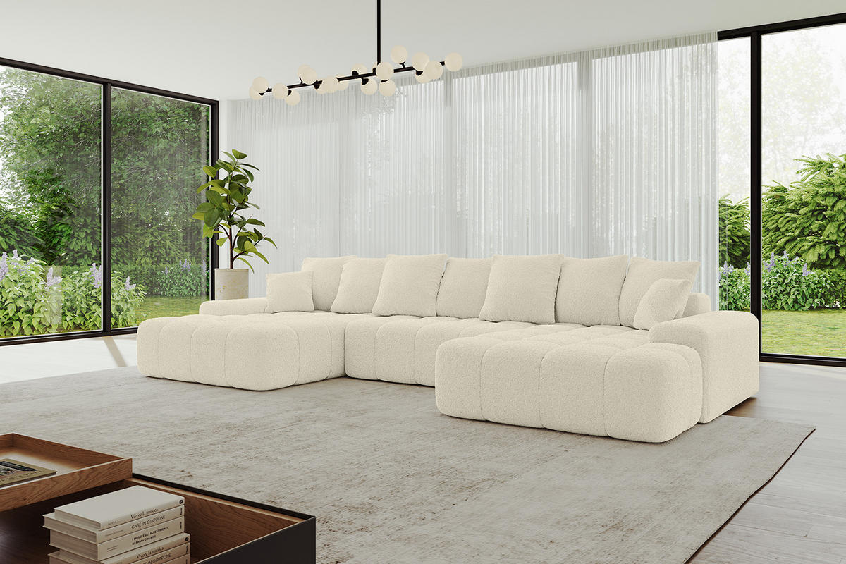 WOHNLANDSCHAFT ENSI-U - 353x164x69 cm Creme - Hellbraun/Creme, Holzwerkstoff/Kunststoff (357/69/164cm) - ALTDECOR