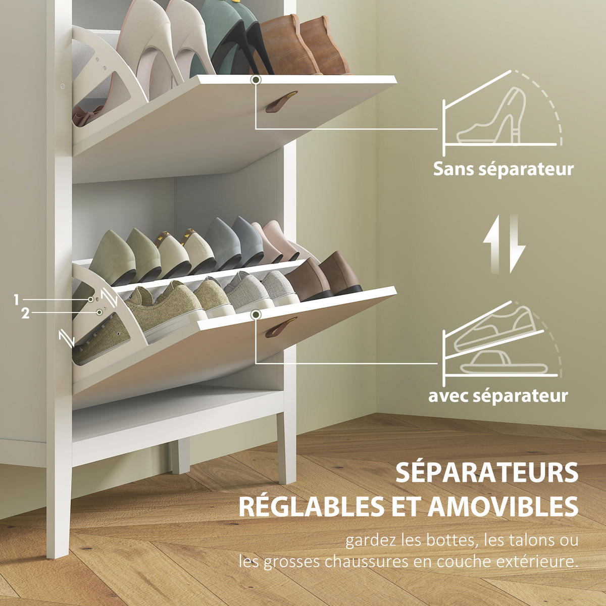 SCHUHSCHRANK Weiß MDF klappbar mit 2 Fächern 1 Stück - Weiß, Holzwerkstoff (80/95.5/24cm) - PANGIVO