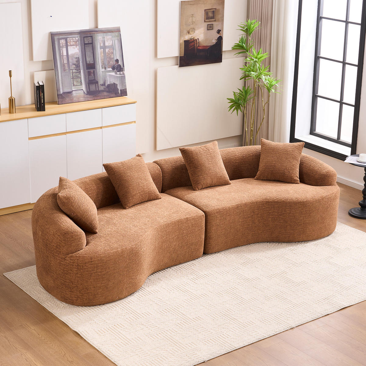 ECKSOFA 275/115/63 cm Karamell Chenille - Cognac, Textil (275/115cm) - Oxeza
