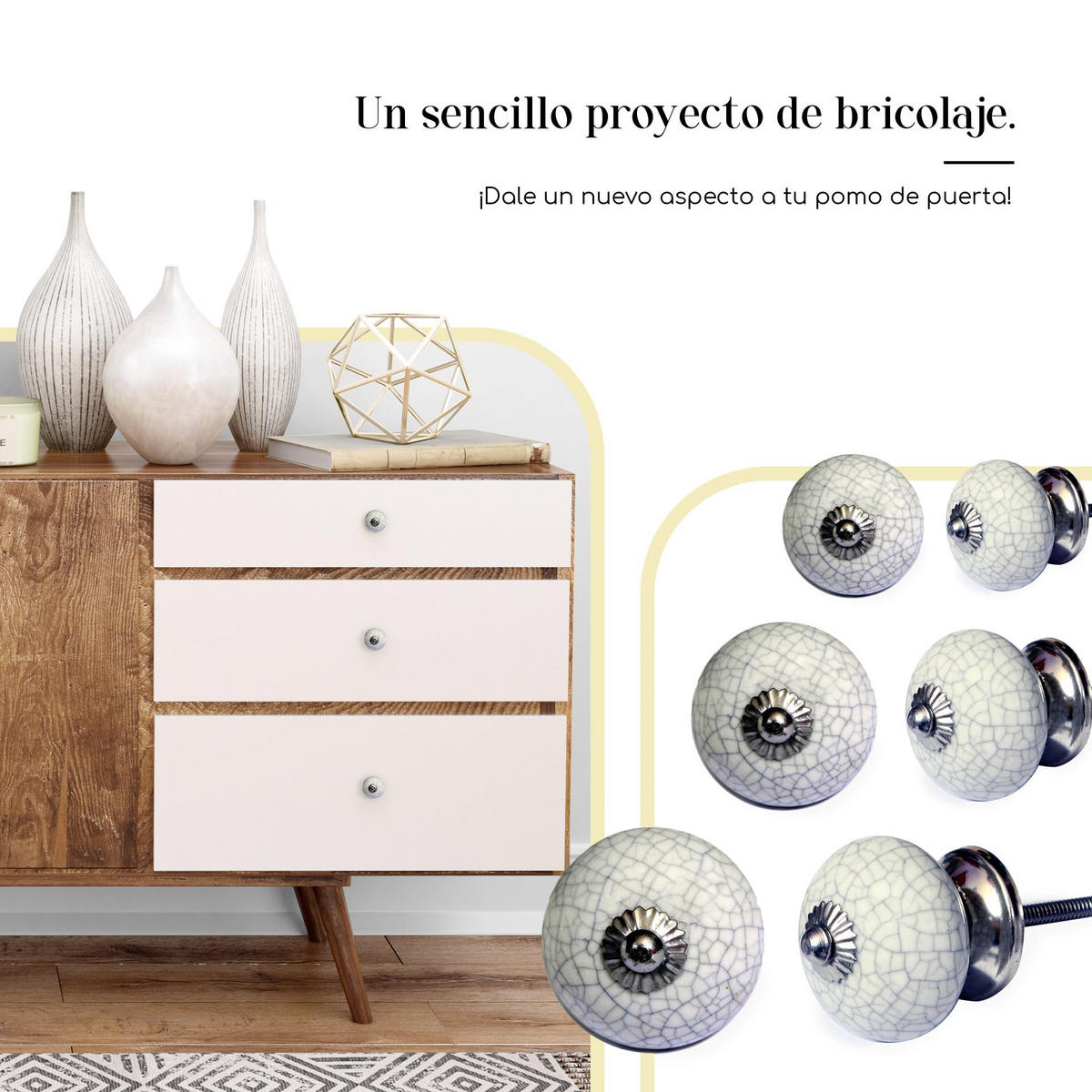 KERAMIKKNÖPFEN Set mit 8 in Weiß und Gelb 40 mm Durchmesser. - Gelb, Keramik (4/4/6.9cm) - Nacnic