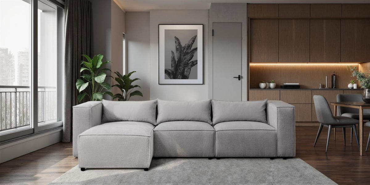 ECKSOFA Nevio - Grau, Holzwerkstoff/Textil (185/290cm) - Fun Möbel