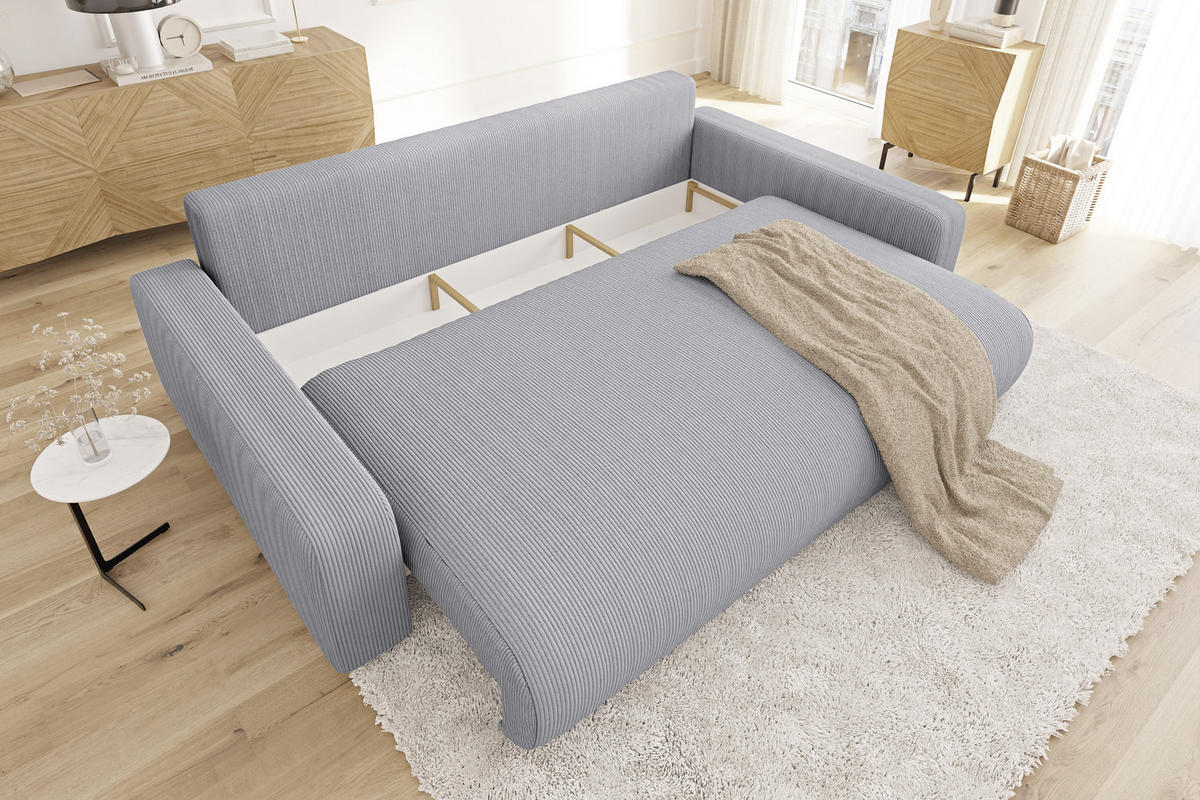 BIGSOFA Emma Hellgrau Cord - Hellgrau/Schwarz, Holz/Kunststoff (234/78/122cm) - S-Style Möbel