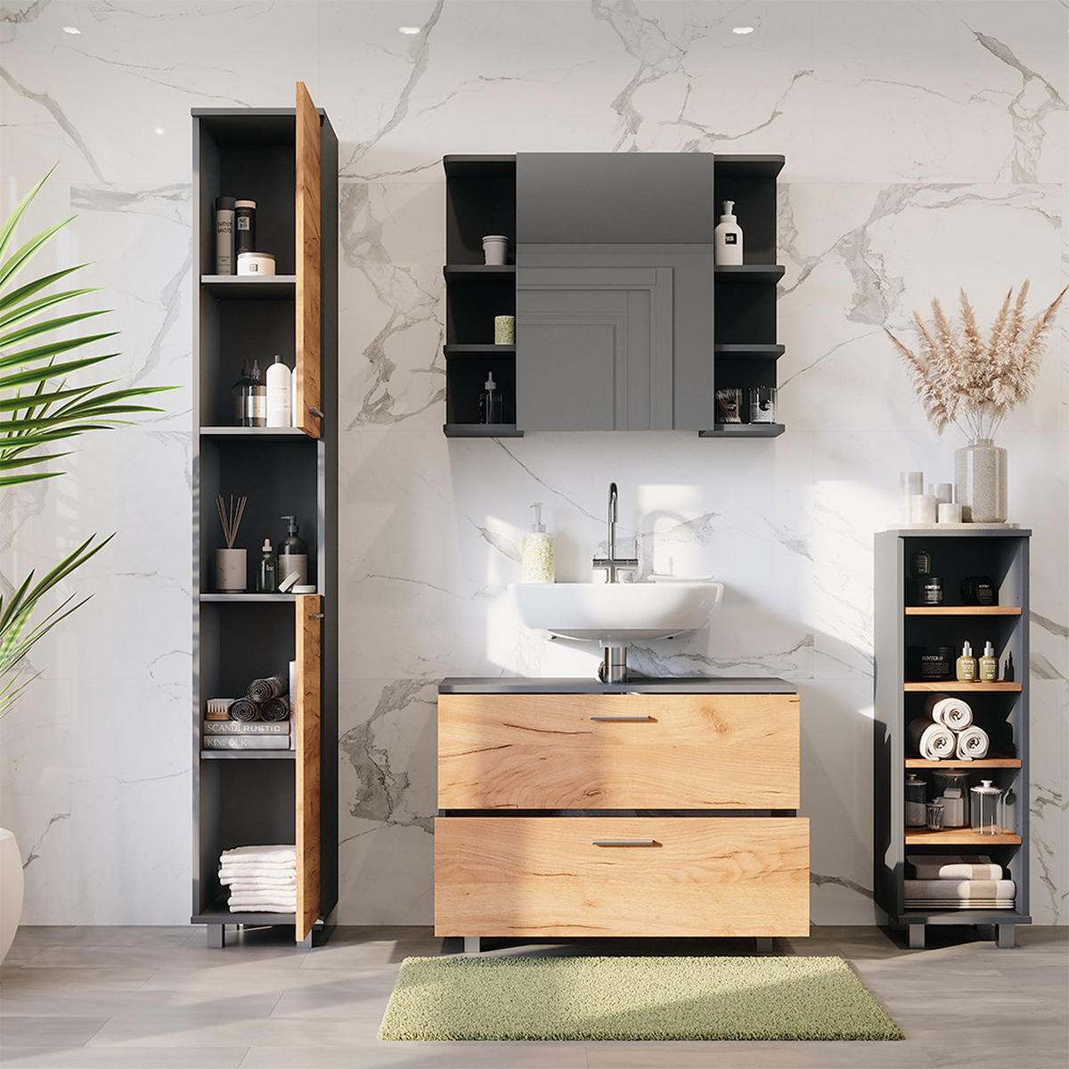 KOUPELNOVÝ NÁBYTEK Ilias Zlatý dub power/antracit - medově dubová, kompozitní dřevo (80.2/60.8/33cm) - Vicco