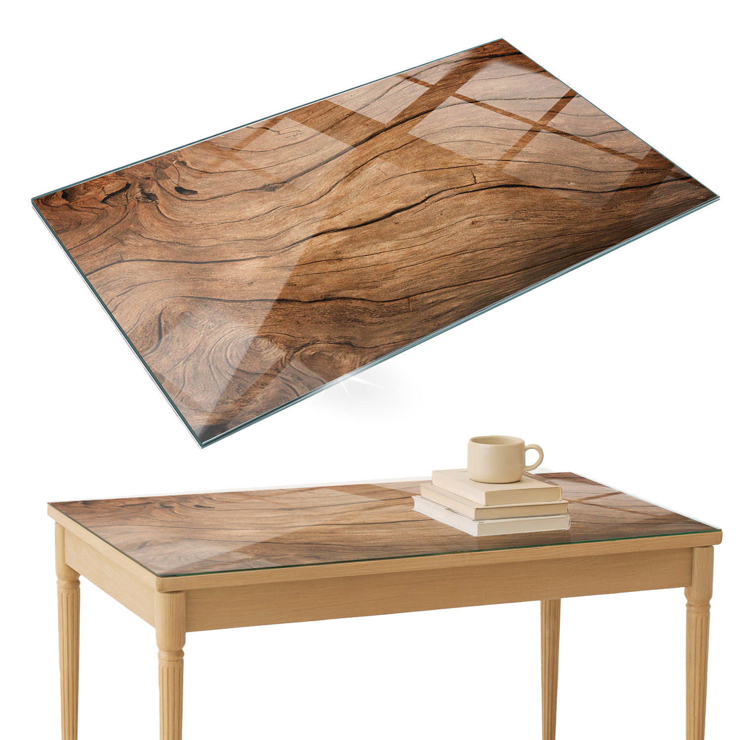 TISCHPLATTE 120x80 cm Natürliche Holzmaserung - Braun, Glas (0.4/120/80cm) - TULUP