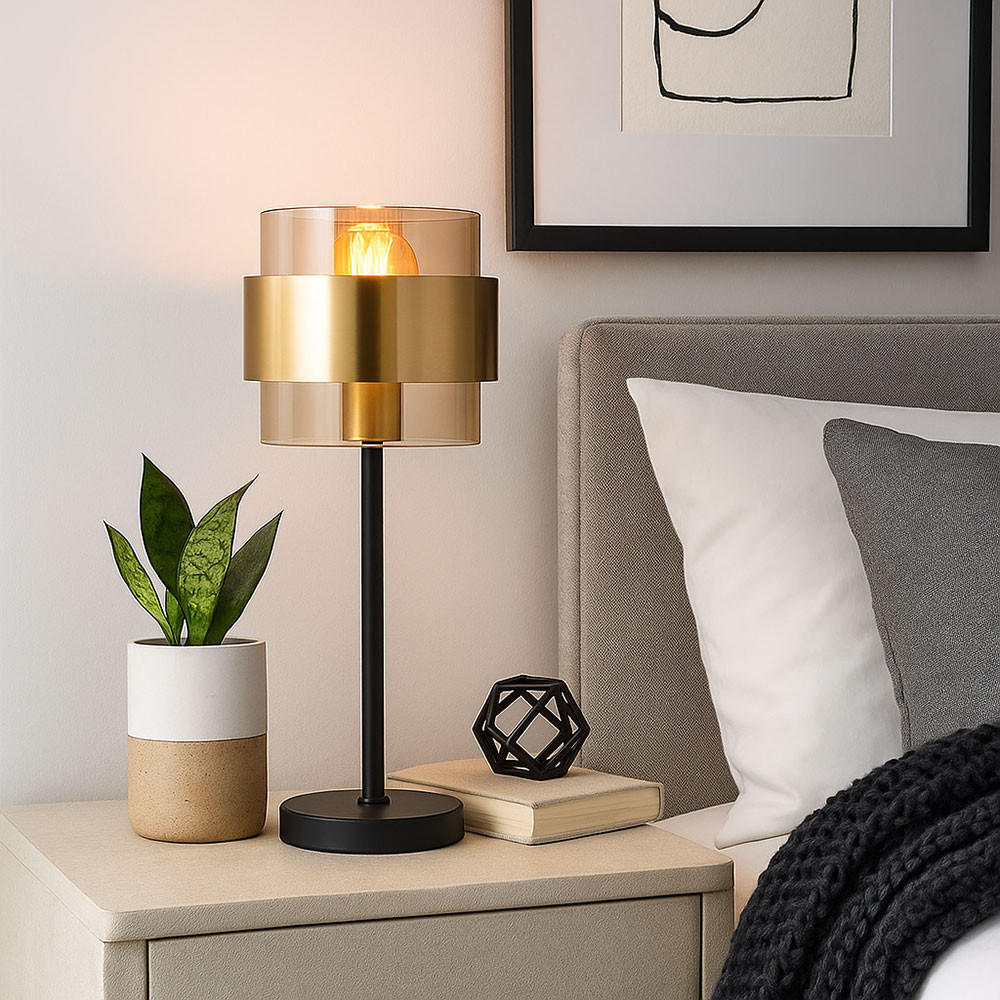 TISCHLEUCHTE Metall Glas Schwarz - Schwarz, Glas (18/18/47cm) - Globo Lighting